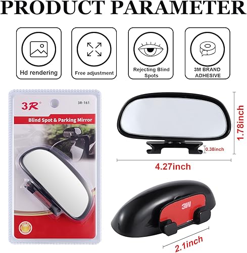 Vista 12 de Livtee Espejo rectangular enmarcado para punto ciego, vidrio HD y carcasa ABS, espejo retrovisor convexo gran angular con palo ajustable para coche