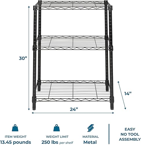 Miniatura 3 de Honey-Can-Do - Estantería ajustable resistente de 3 niveles color negro