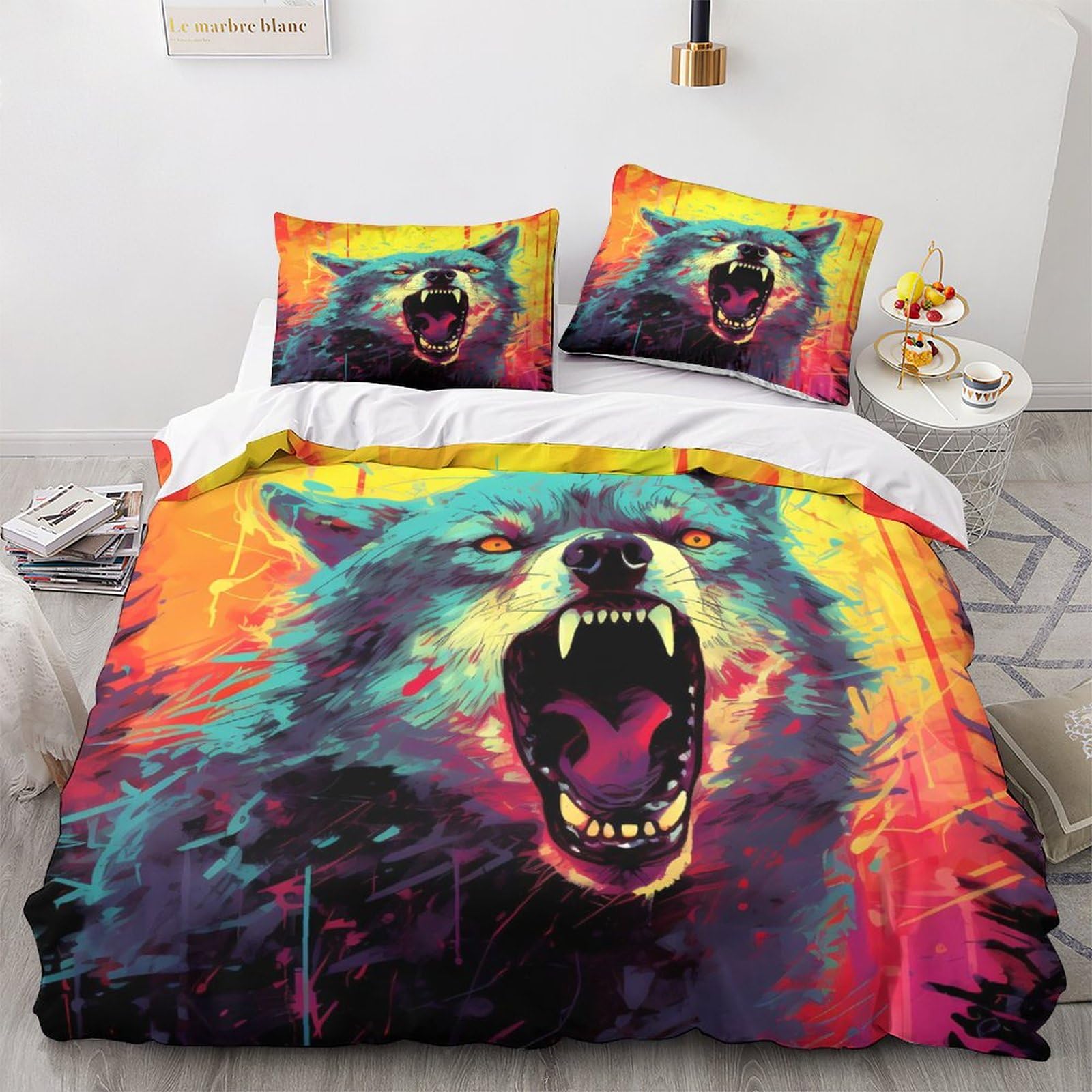 Housse de couette loup 220x240 cm avec taies d'oreiller pour lit double