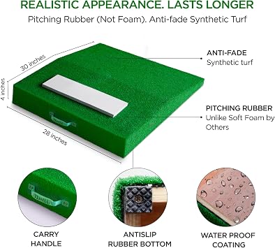 ZivPlay Portable Pitching Mound for Baseball Pitchers Mound with Pitching Rubber Anti-Fade Synthetic Turf Anti-Slip Base Backyard Practice Mound for Youth & Adult Pitchers 30 in Length 4 in Height