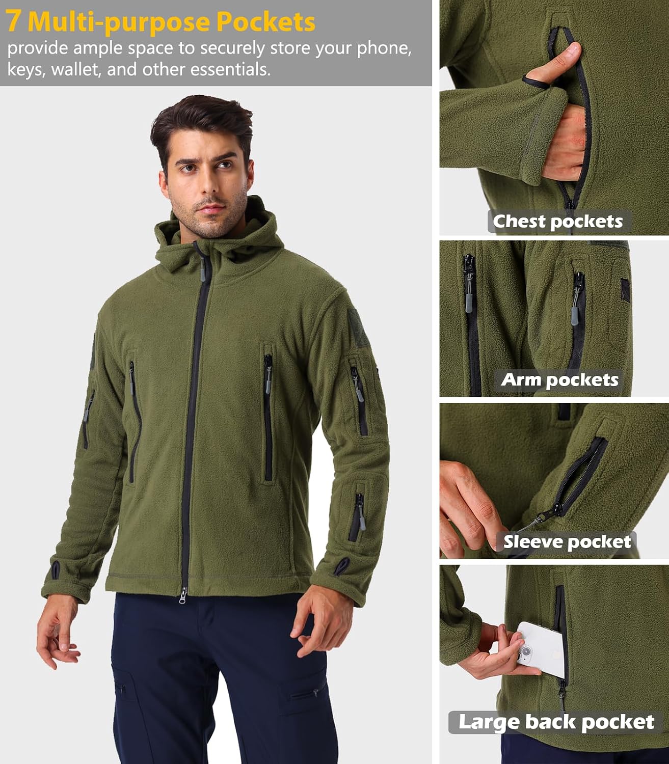 NAVEKULL Men's Tactical Fleece Jacket Winter Warm Military Work Coat