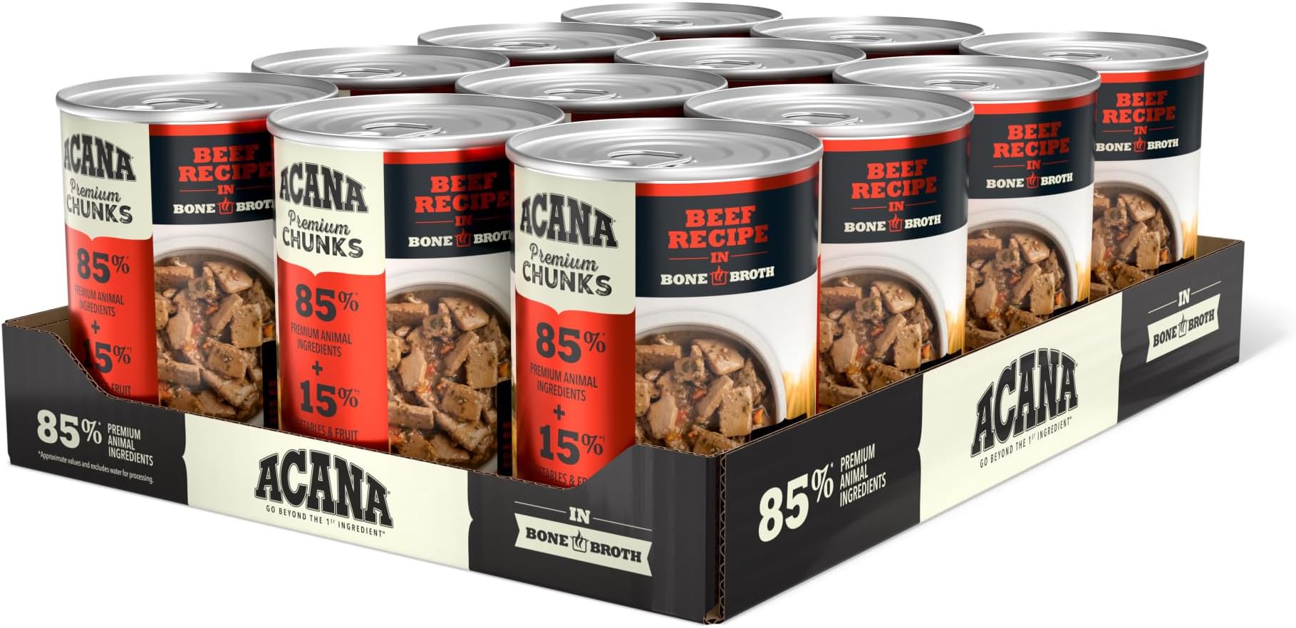 ACANA Premium Chunks in Bone Broth Grain-free Wet Dog Food Beef Recipe 12.8oz Cans (12 Count)
