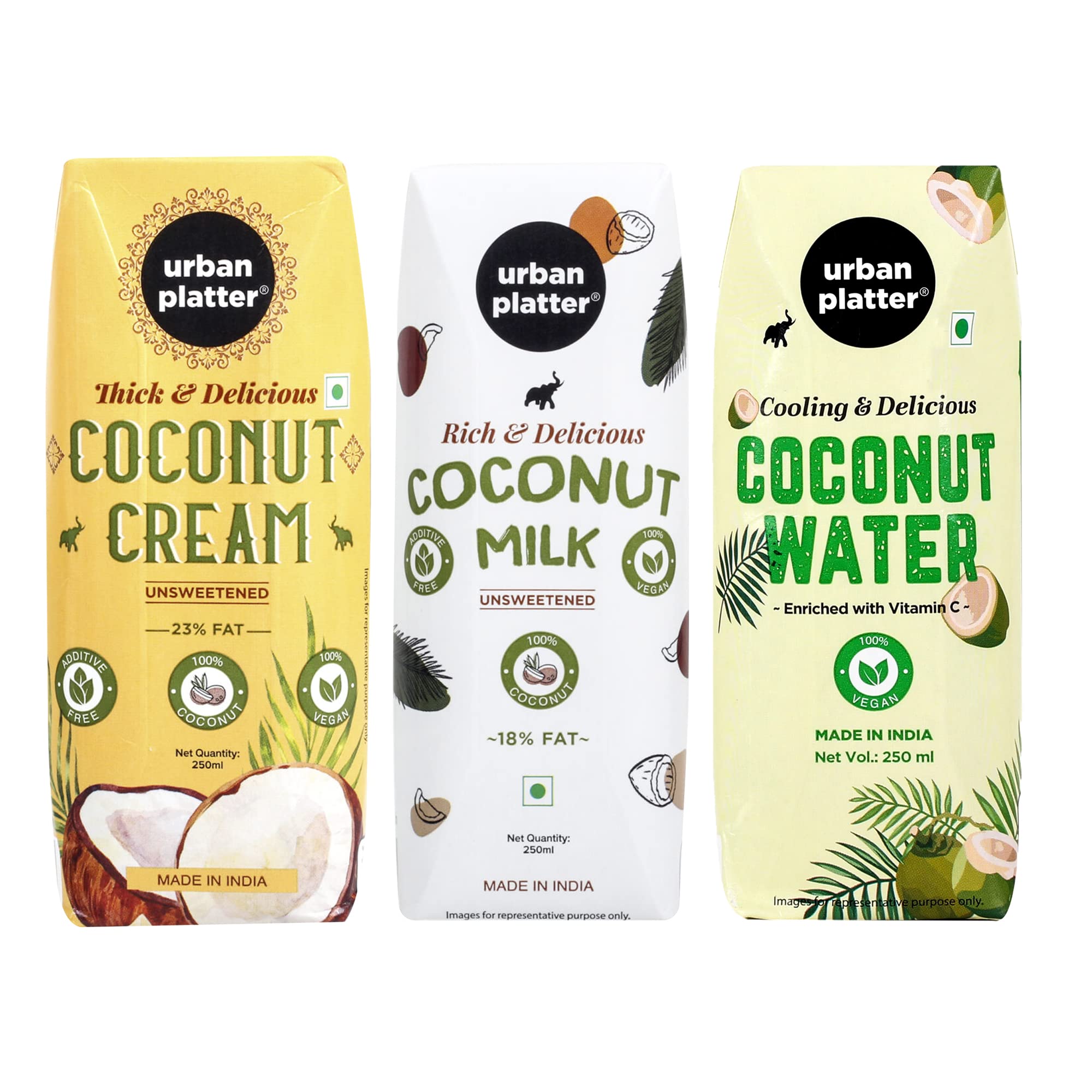 urban platterCoconut Milk, 250ml / 13.5fl.oz + 3 Coconut Cream 250ml + 3 Coconut Water 250ml [Pack of 9]