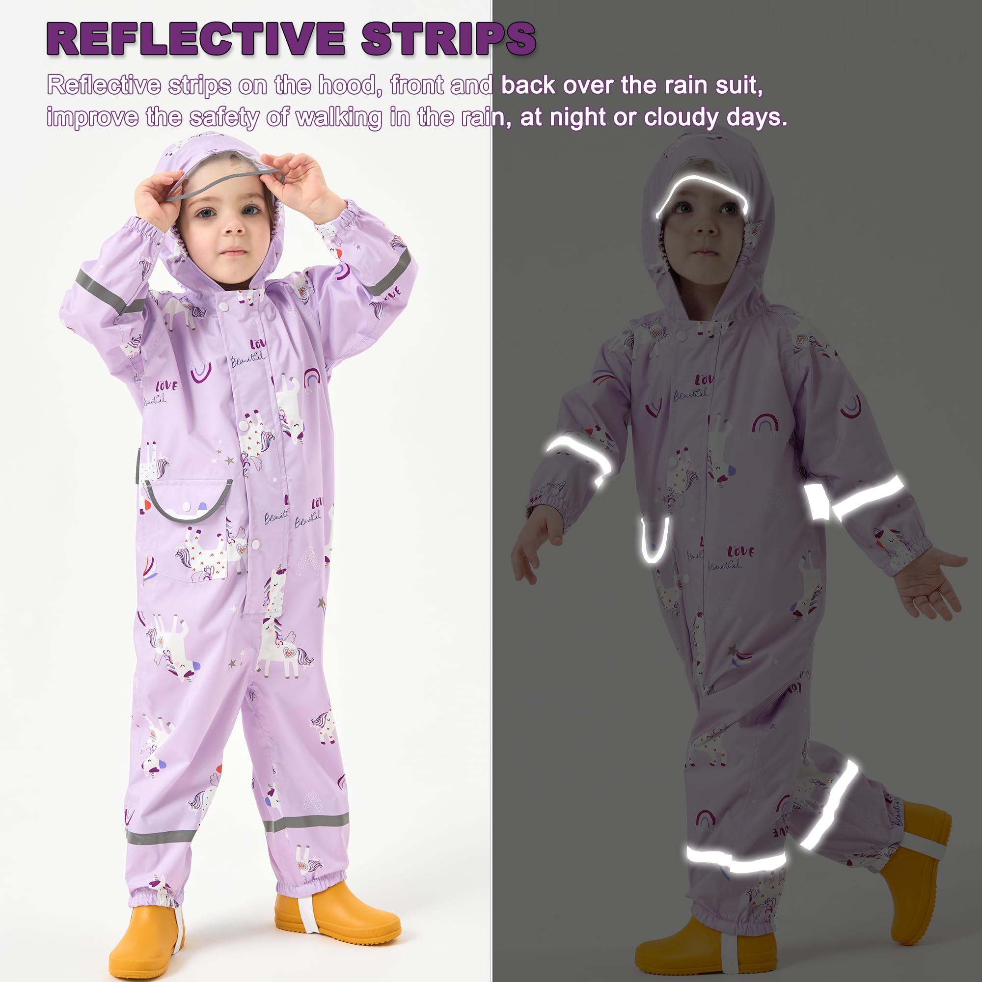 Fewlby Chubasquero Niñas Traje Impermeable, Chaqueta de Lluvia Poncho con Capucha Niños Traje de Lluvia Abrigos Impermeables Reutilizable Mono Impermeable 1-10 Años