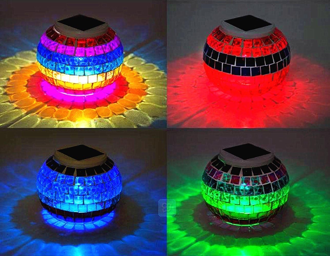 Solar Glass Mosaic LED Lights Colorful Changing Ball Lights Waterproof Solar Table Lamp for Patio Yard Party Wedding Decoration (Rainbow)