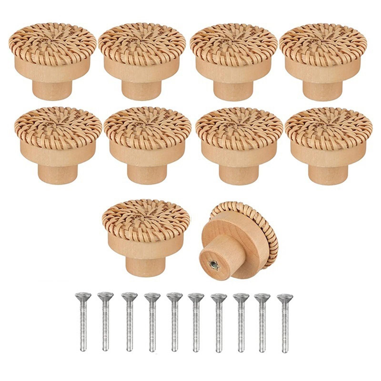Buxuaaaa Multicolor 10Pcs Wardrobe Knob Rattan Wooden Cabinet Drawer Handle Cupboard Pull Simple Furniture Decor Wooden Cabinet Pull And Knob