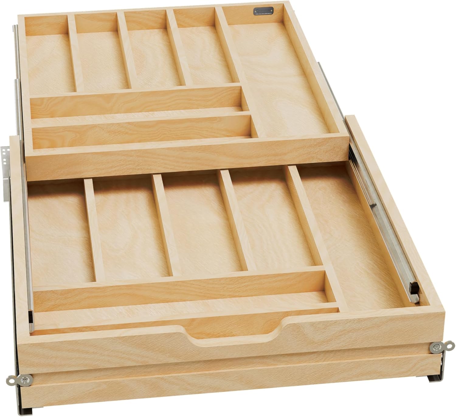 Rev-A-Shelf Two-Tier Kitchen Utensil Drawer Organizer & Pullout Cutlery Tray, Soft-Close Slides, 24" Base & 21" Cabinet Opening, Wood, 4WTCD-24HSC-1