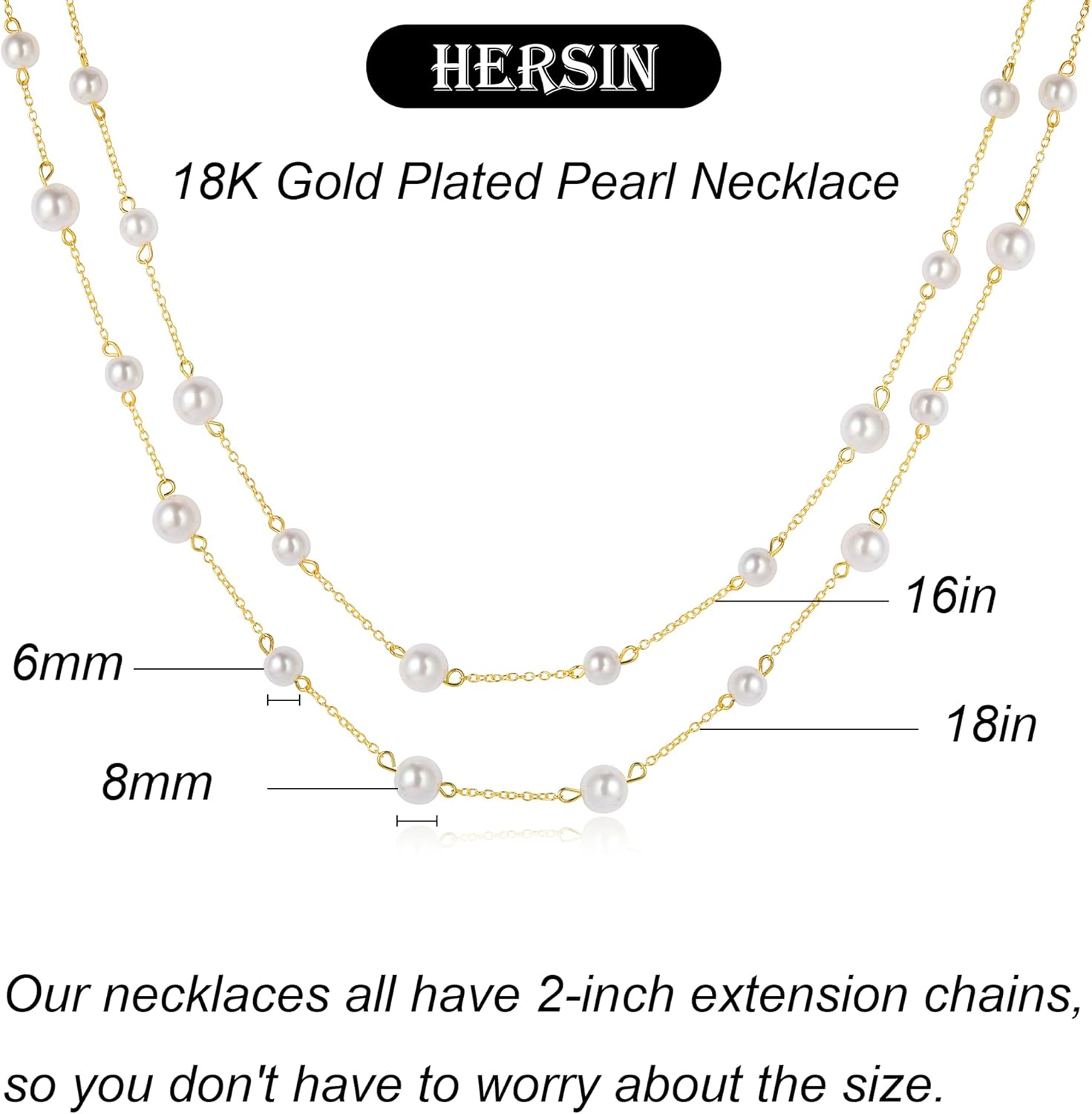 HERSIN Gold Necklace for Women Trendy, 14K Gold Plated Layered Chunky Pearl Necklaces for Women Dainty Double Layered Pearl Chain Choker Necklace Gold Jewelry Set for Women Gifts - Image 2
