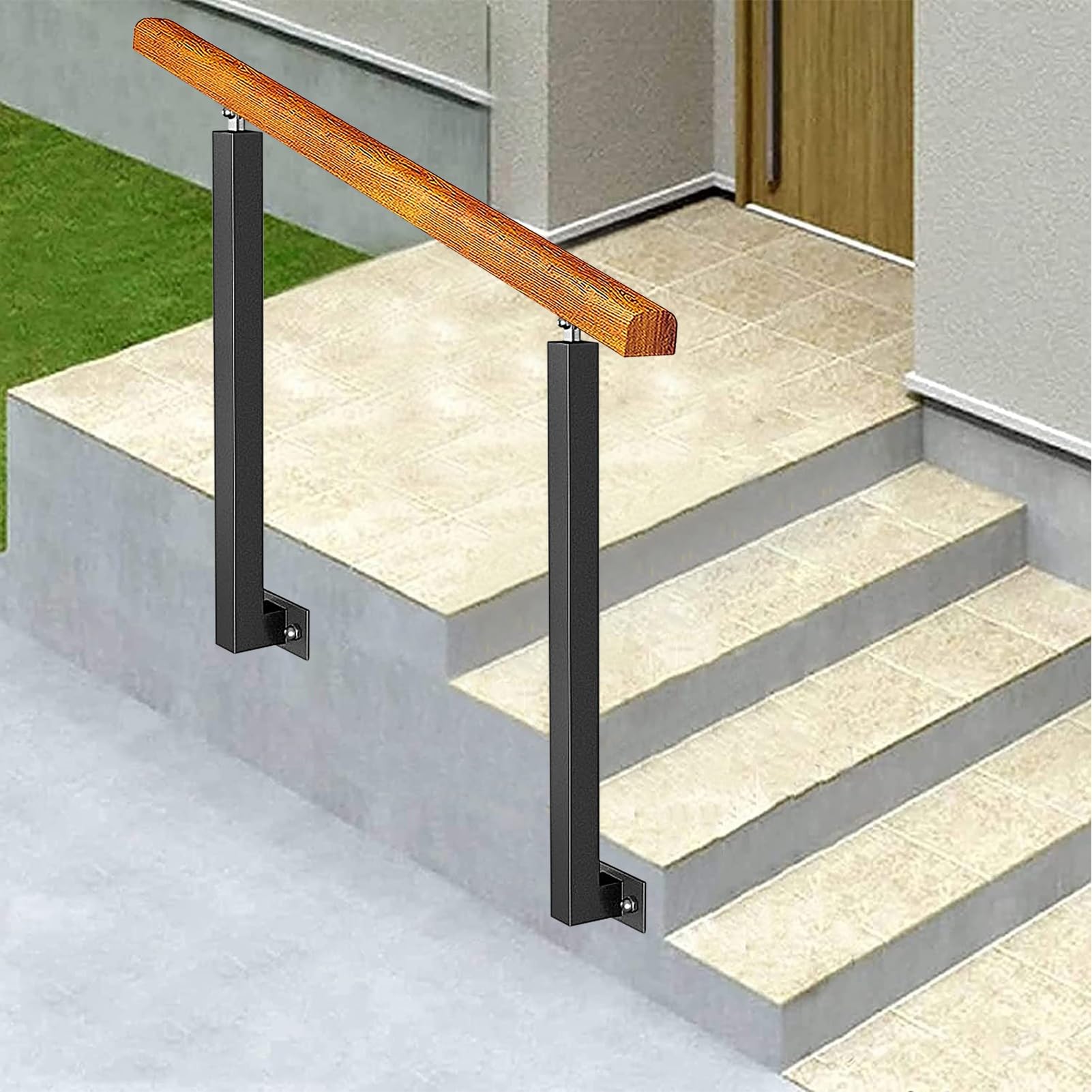 Rampe d'escalier en bois extérieur garde-corps de transition pour 3 marches