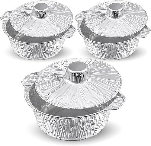 Sunnychicc Olla desechable de aluminio con tapa, recipiente de alimentos redondo de aluminio con tapa, bueno para usar en estufa, hornear, acampar