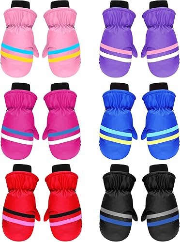 SATINIOR 6 pares de guantes de nieve para niños, guantes de invierno para bebés, impermeables, guantes de esquí para niños pequeños, cálidos, para