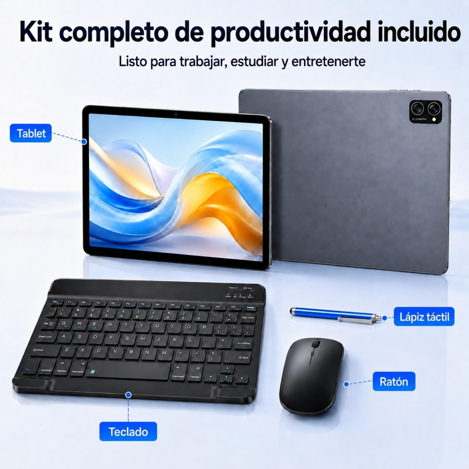 BESTTAB Android Tableta con Teclado - 24 GB RAM + 256 GB ROM(2TB TF) | Tablet 10 Pulgadas con Lápiz, Ratón y Funda, T606 Ocho Núcleos, Widevine L1, WiFi 5G, Batería 5000 mAh