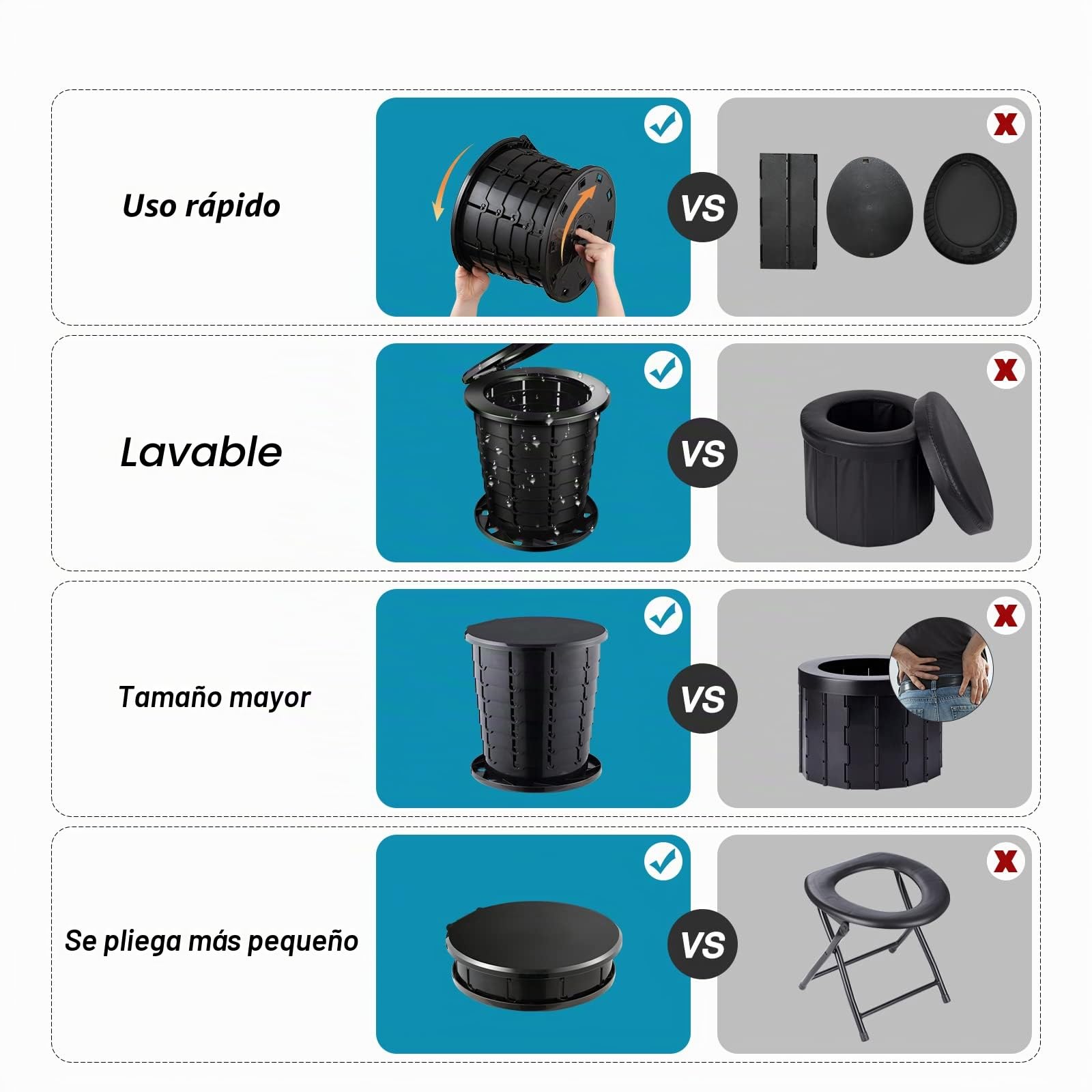 TRIPTIPS Retrete plegable portátil retráctil para viajes, camping, orinal para adultos y niños, inodoro portátil para campamento/coche, altura ajustable, tamaño XL