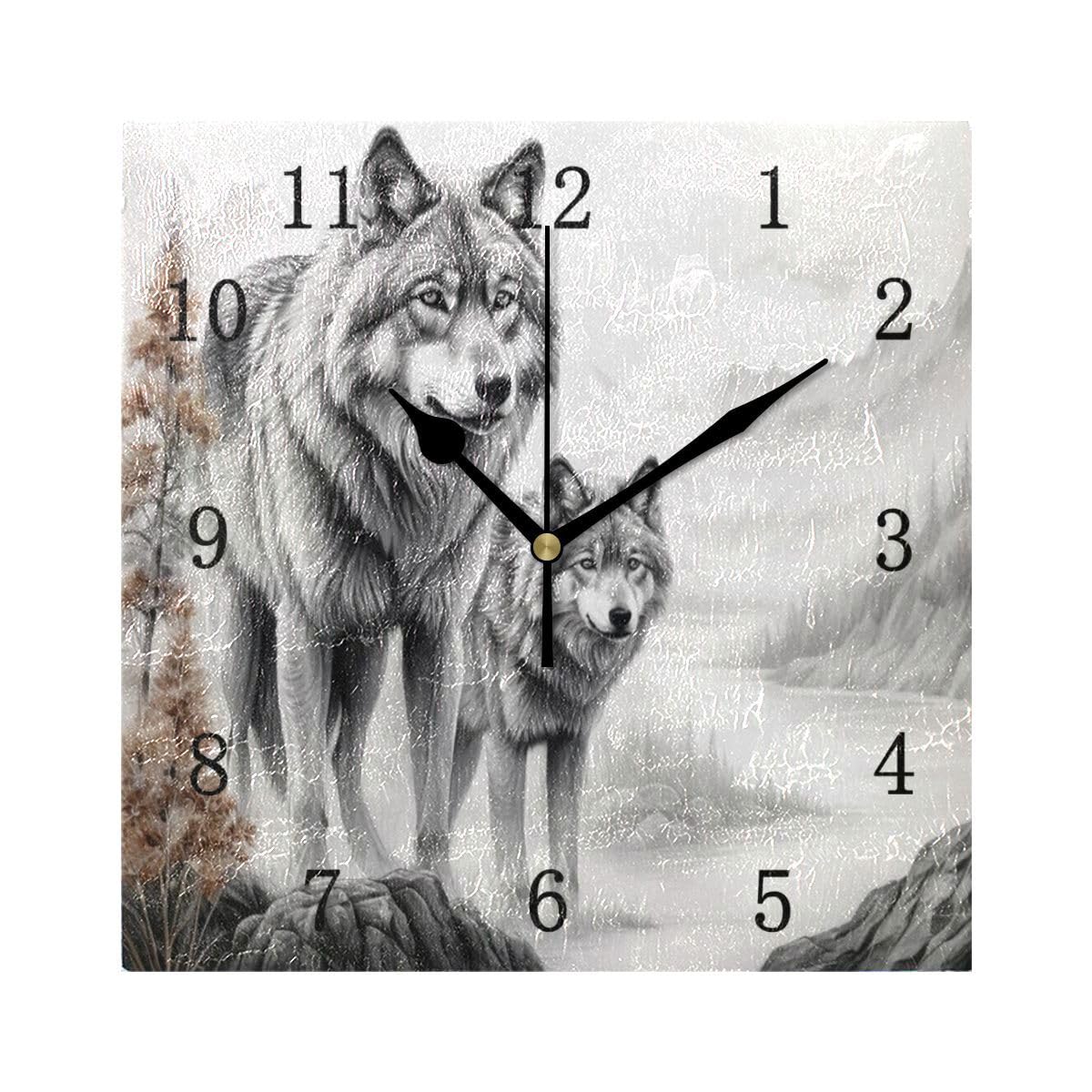 Horloge de bureau loup pour décoration maison et bureau - Cadran carré 24 cm