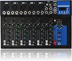 Mesa de Som Digital Profissional, 7 Canais, USB, LED Display, Hi-Res Audio 32Bit/192KHz, para Gravação, Streaming e Conferências