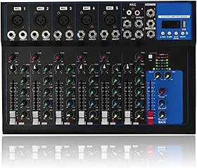 Mesa de Som Digital Profissional, 7 Canais, USB, LED Display, Hi-Res Audio 32Bit/192KHz, para Gravação, Streaming e Conferências
