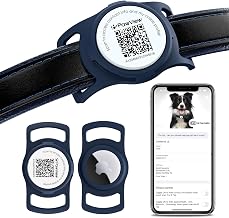 for AirTag Dog Collar Holder with QR Code, Scan Alert, Instant Location, Pet Online Profile, Contacts Info, APP Remote Control,for AirTag Accessories (1 Pack, Navy Blue)