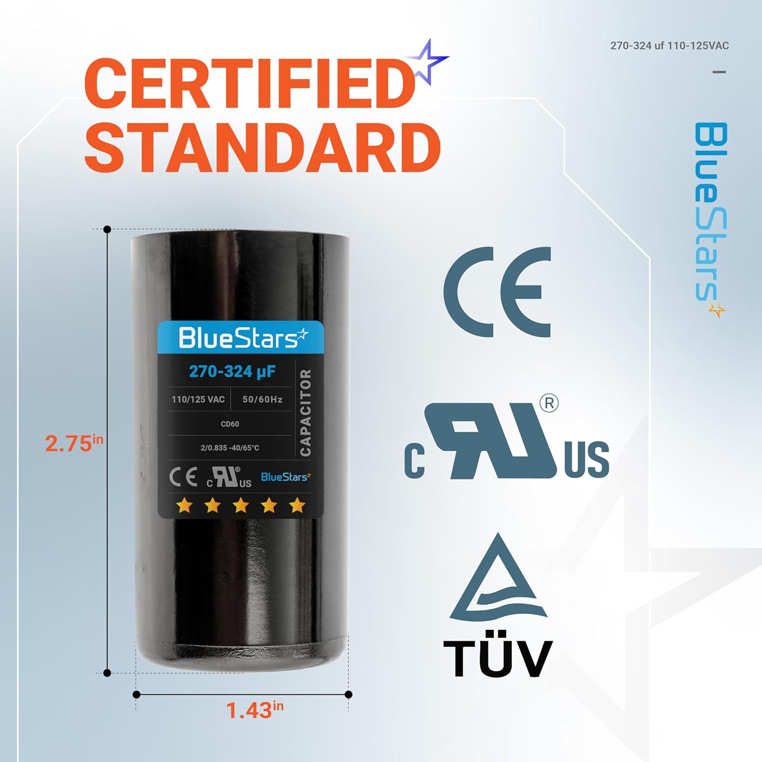 [2025 Upgraded] BlueStars 2 Pack 270-324 uF MFD 110-125 VAC Round Motor Start Capacitor 50/60 Hz AC Electric Replacement Part for AC Motors Starting or Pool Pump or Well Pump