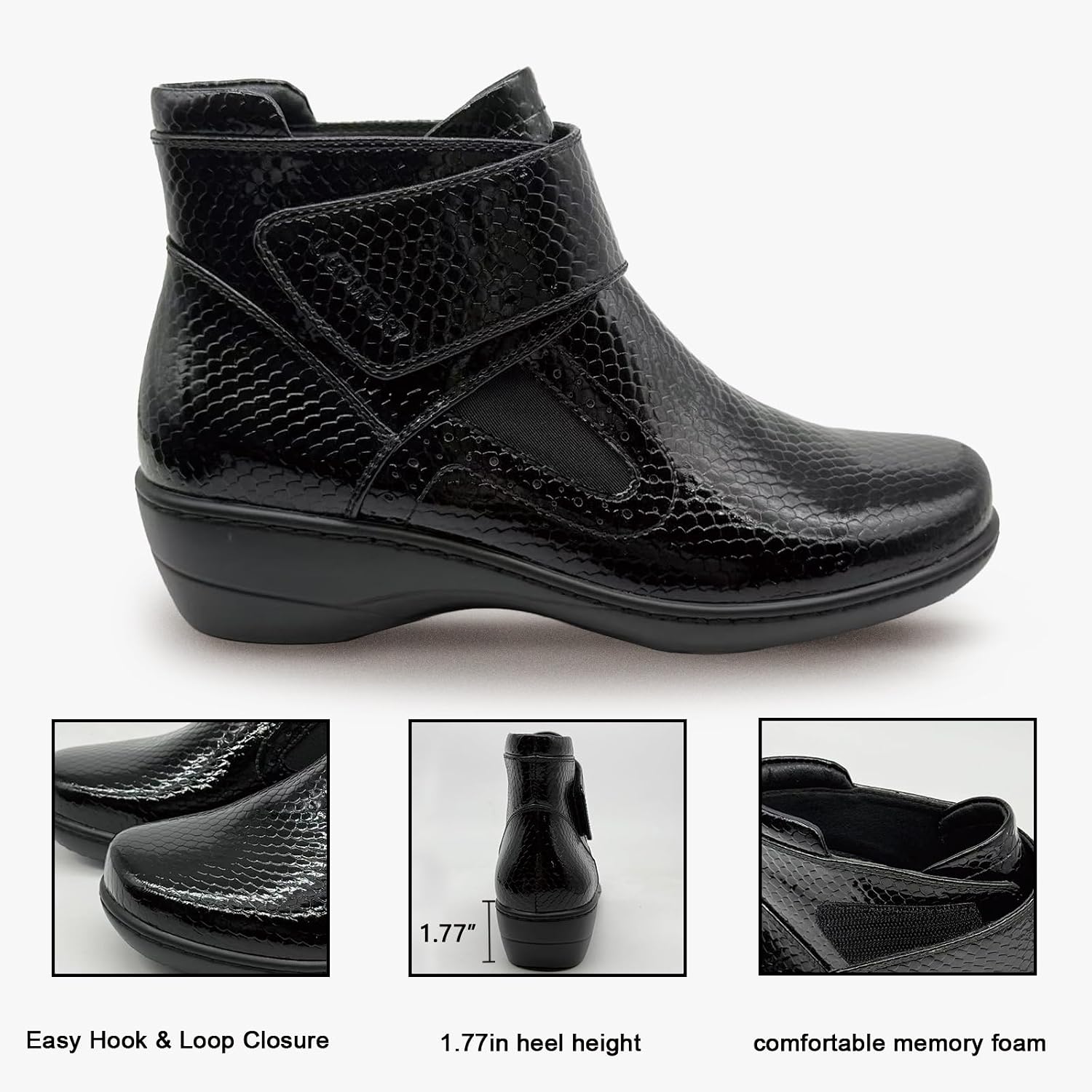 Women's Ankle Boots Flat Booties Fashion Black Ankle Boots for Women Premium PU Leather Adjustable Fit Square-Round Toe Padded Back for Warmth Casual & Everyday Winter Boots
