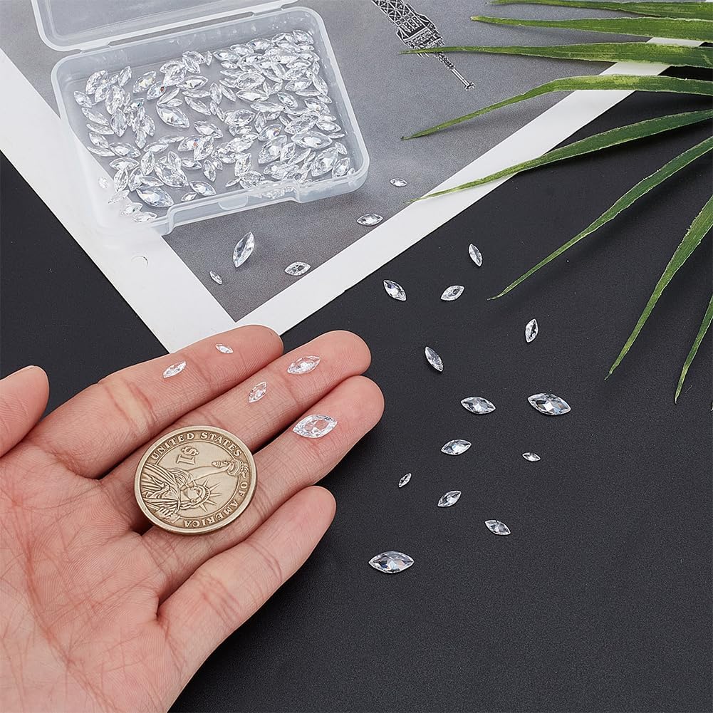 5 Sizes 160Pcs Horse Eye Shaped Clear Rhinestone Crystal 4-10mm Clear Pointed Back Crystal Diamante Gems for Nail Art Earrings Bracelets Ring Jewelry DIY Craft Making - Image 3