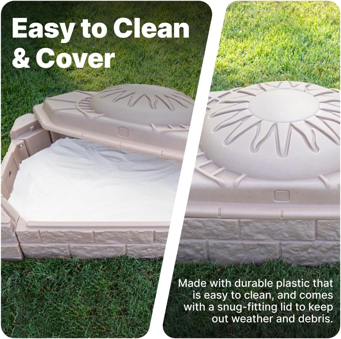 Step2 Naturally Playful Sandbox II, Kids Sand Activity Sensory Play Pit, Summer Outdoor Toys, 7 Piece Water Toy Accessories, for Toddlers 1+ Years Old