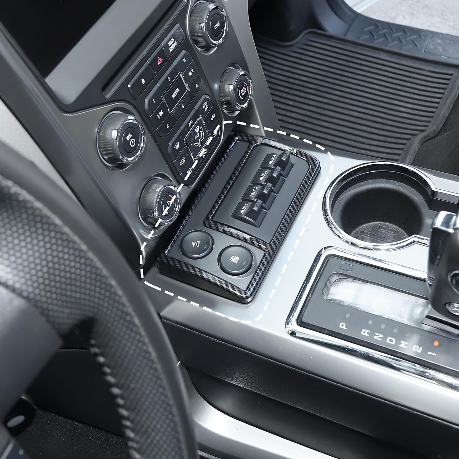 Voodonala for Ford F150 Raptor 2009-2014 Center Console AUX Control Panel Cover Compatible with Ford F150 Raptor 2009-2014(ABS,Carbon Fiber Black)