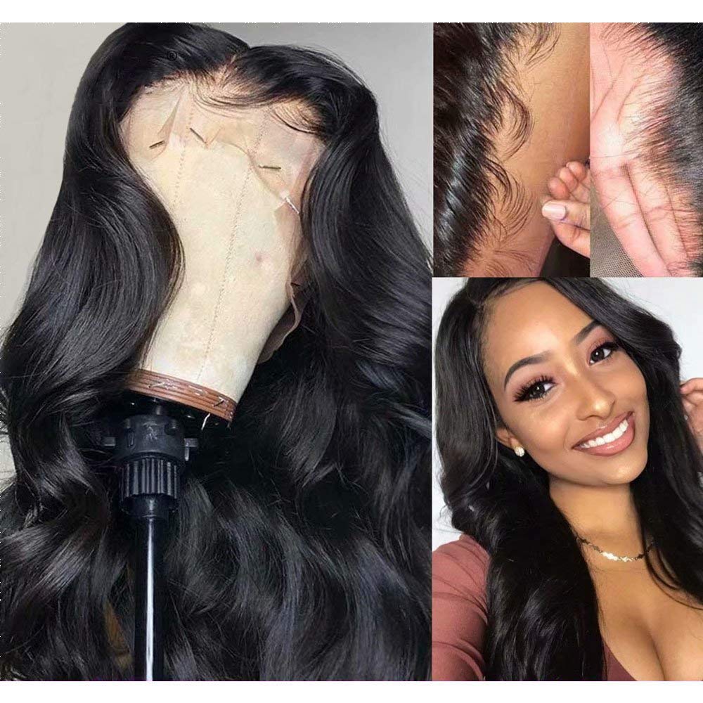 QUINLUX HAIR HD Invisible Body Wave 5X5 Lace front Human Hair Wigs Pre plucked with Bleached Knots for Woman Long Wavy Glueless Full End Wig Brazilian Remy Hair (18 Inch, 5x5 lace front wig)
