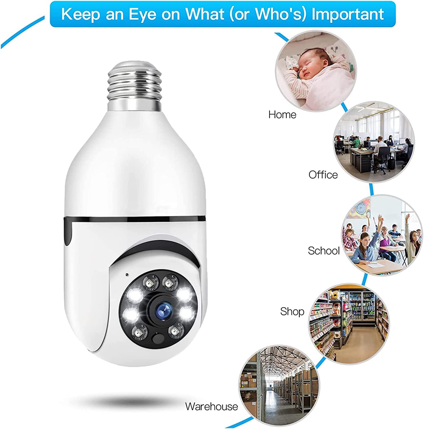 Telecamera di sicurezza della lampadina, E27 WiFi TUYA colori notturna a 360 gradi Pan/Tilt Telecamera IP panoramica,3MP 1080 P Smart Home Sorveglianza Bambini Cam Allarme Due Vie Talk Indoor Pet
