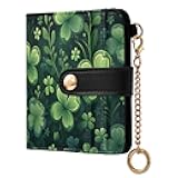 FLildon Rfid Women Wallet St Patrick's Day Clovers Green Slim Credit Card Wallet Travel Bifold Zipper Coin Pocket, PU Leather