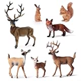 SIENON 7Pcs Forest Animals Figures Toys, Miniature Woodland Figurines with Deer Family, Elk, Fox, Rabbit, Squirrel for Kids Christmas Birthday Party Gift Cake Decorations Educational Project Diorama