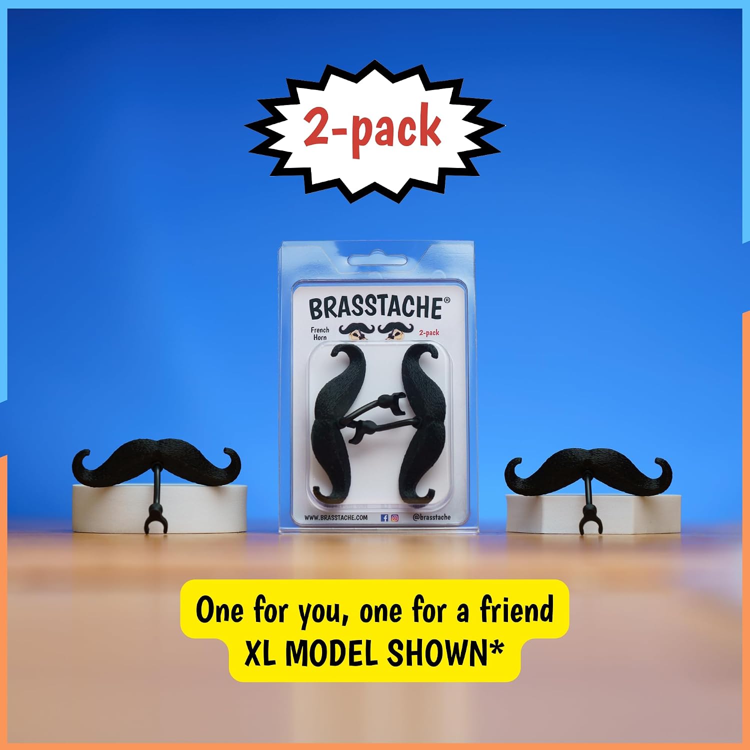 Brasstache 2.0 for Kids - (2-pack) Clip-on Mustache for Brass Players, Original Mustache Size (Trumpet)