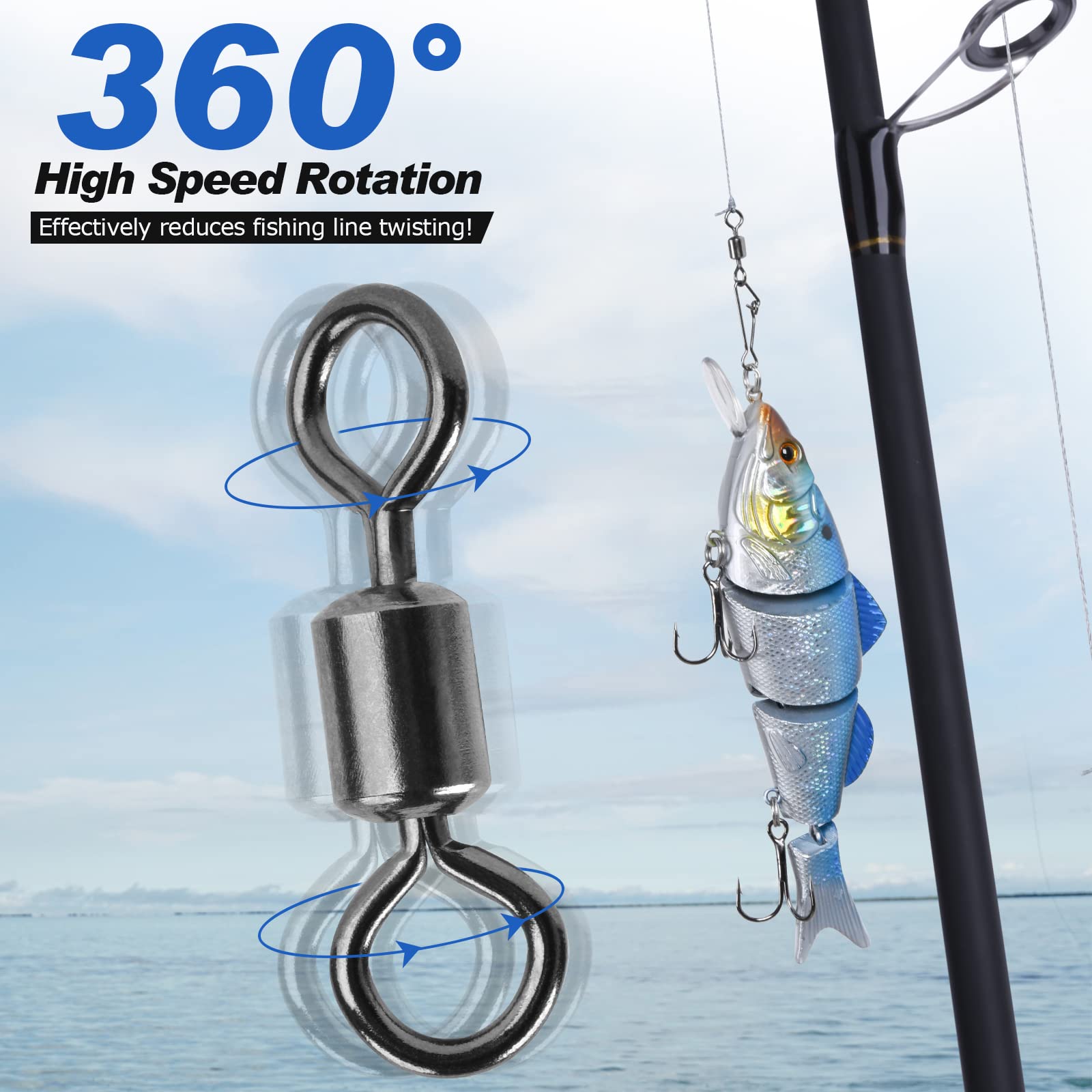 Goture Fishing Swivels,High Strength Rolling Barrel Swivels for Fishing, Stainless Steel Swivels, Solid Ring Hook Line Snap Connector Swivels Fishing Tackle Freshwater Saltwater 100pcs 3/0#