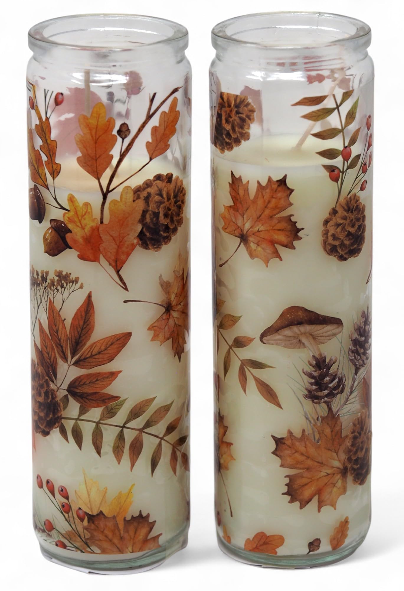 Autumn Leaves and Pinecone Glass Jar Candles - Autumn Spice Fragrance - Set of 2