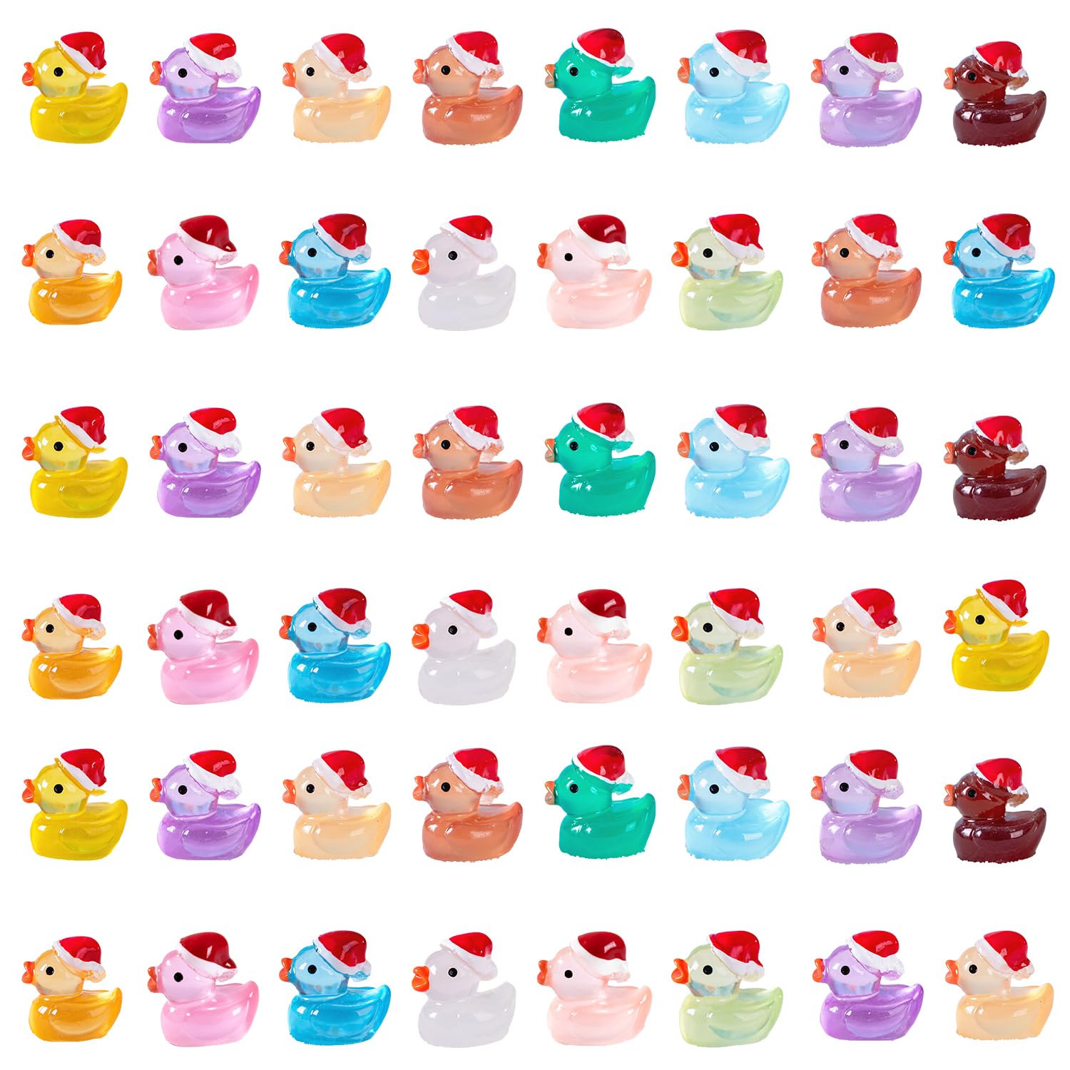 JUFYVO 48pcs Glow in The Dark Mini Resin Ducks Christmas Mini Resin Ducks Luminous Miniature Figures Tiny Ducks DIY Crafts Decor for Xmas Accessories (Random Color)