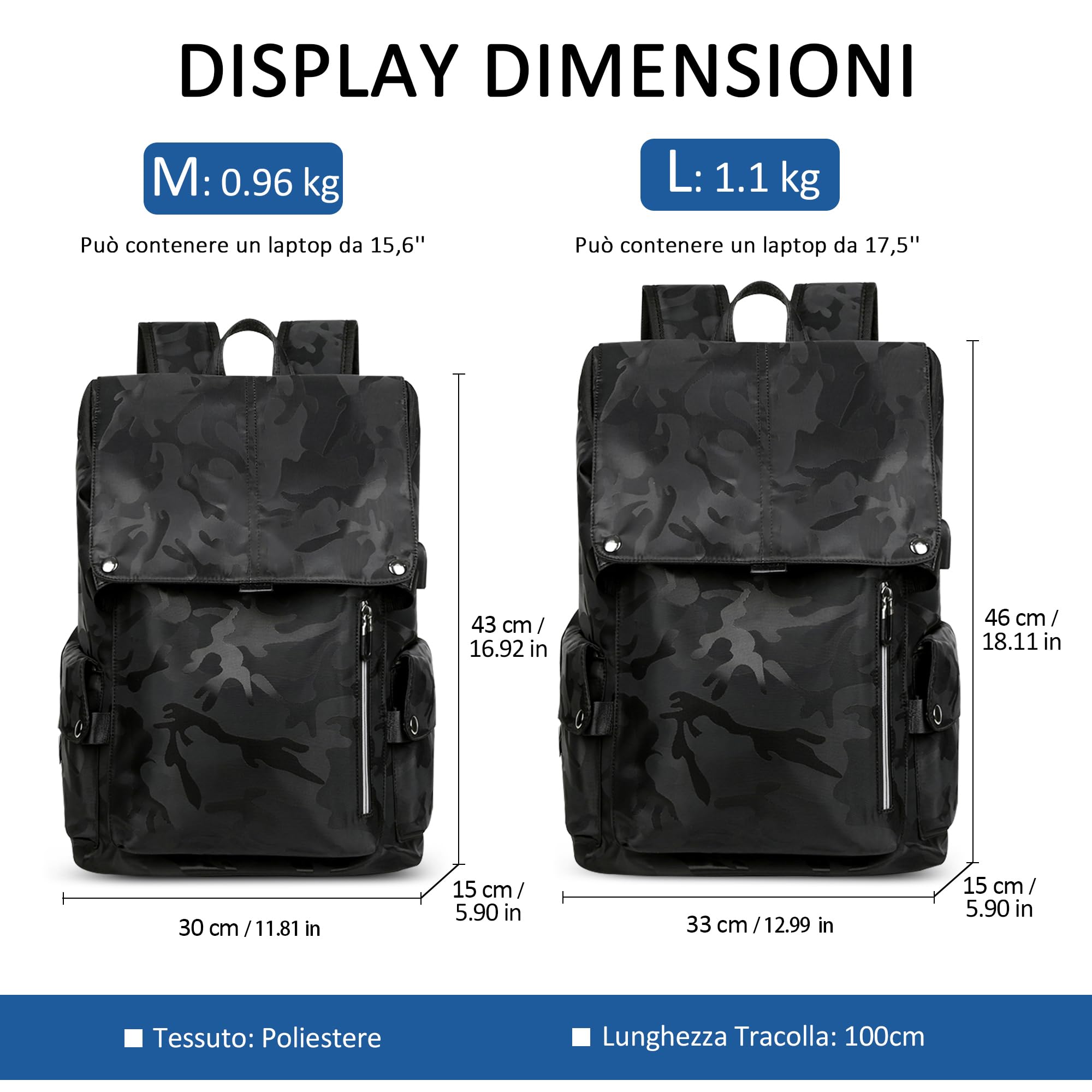 Zaino per Laptop Uomo con Porta di Ricarica USB Zaino Lavoro Università Zaino Casual Antifurto Zaino Impermeabile per Studenti Campeggio Viaggio Lavoro Nero B L