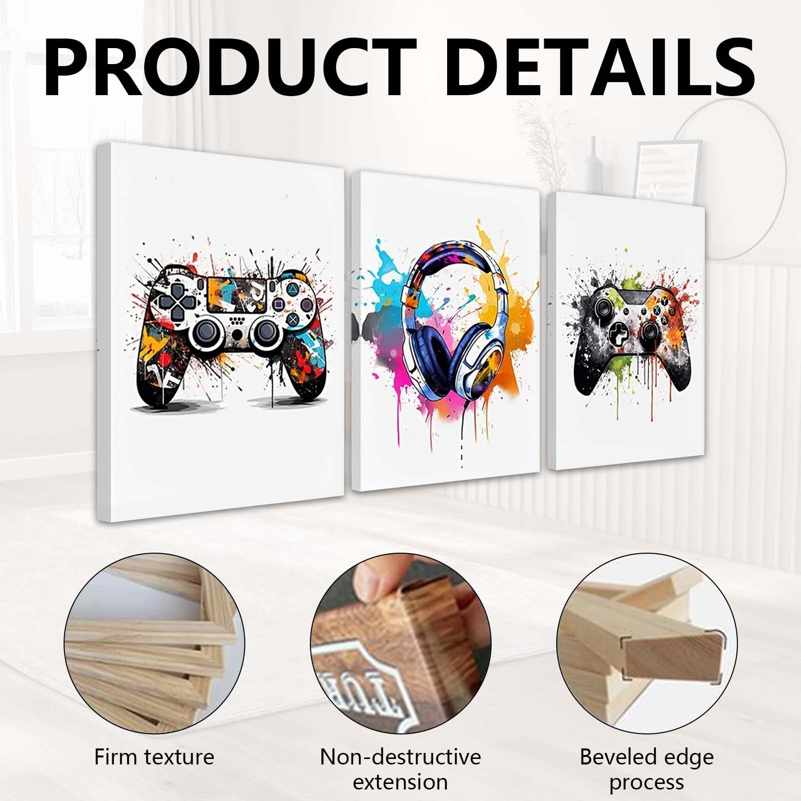 Póster de Juegos con Marco 3PCS Imágenes de Habitación Juvenil Decorativos de Pared
