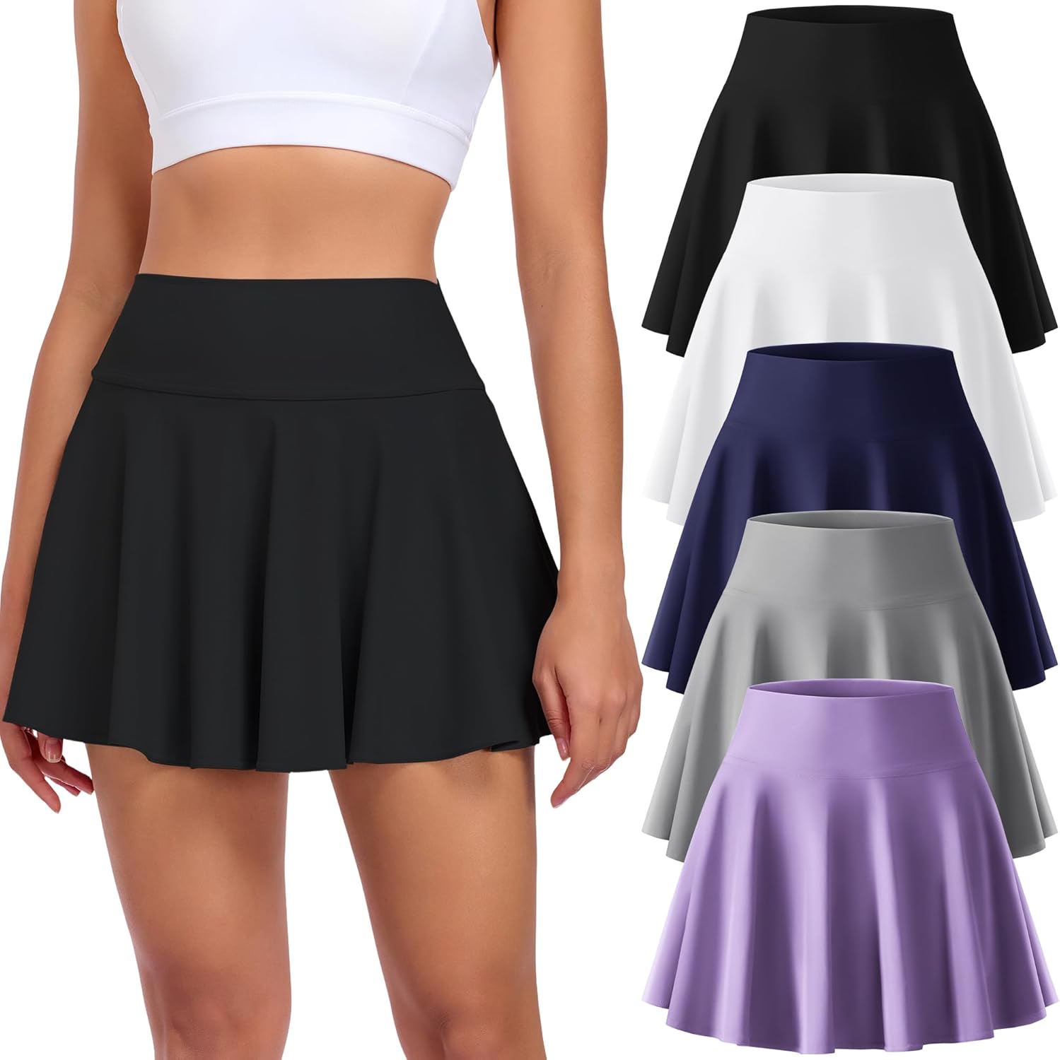 CE' CERDR 3/5 Pack Womens Tennis Skirts High Waisted Pleated Athletic Skorts with Pockets Golf Workout Skirt