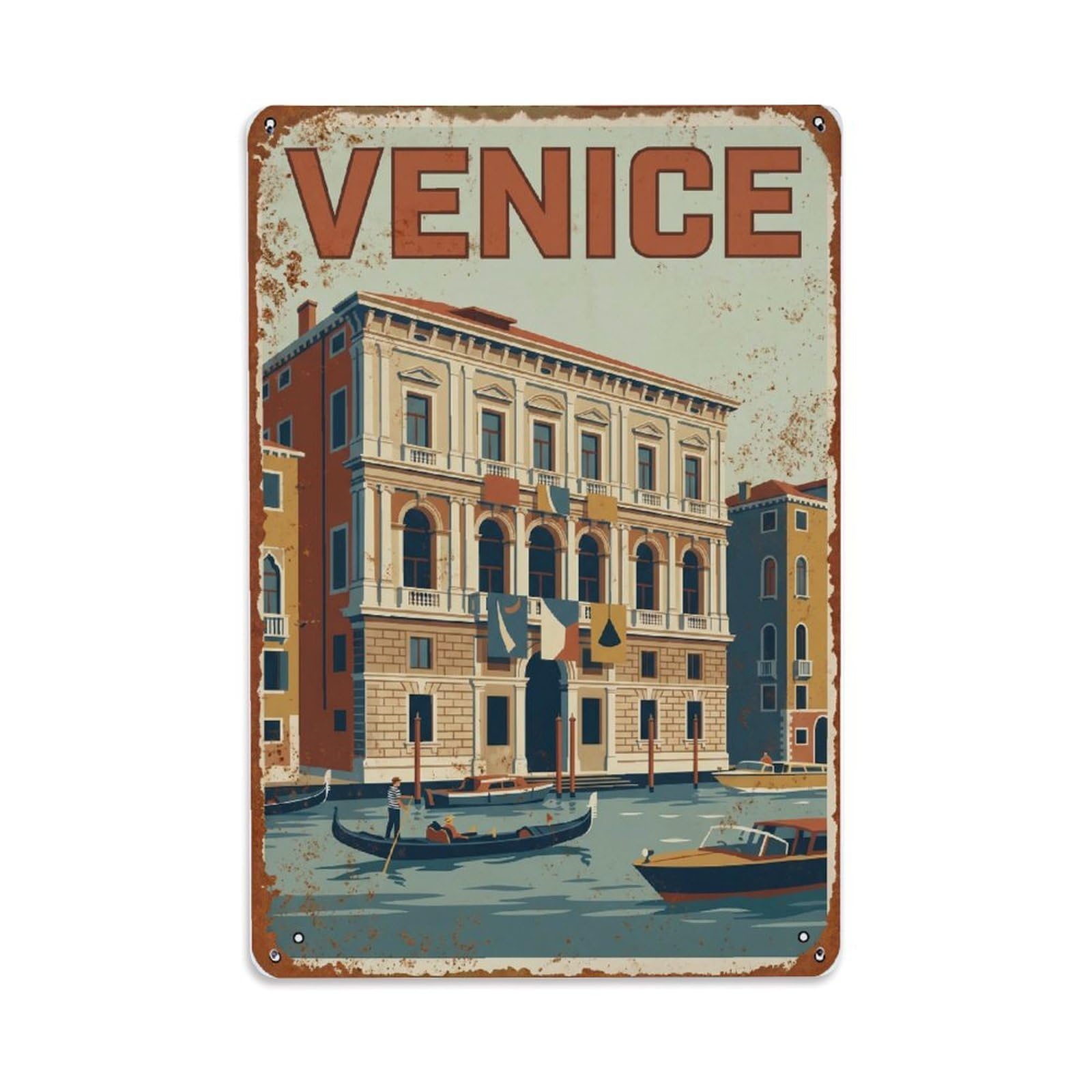 Vintage Travel Venice Palazzo Grassi Contemporary Art Museum Rusted Italy 2 Metal Tin Sign Plaque Wall Decor for Cafe, Club Bar, Office, Home Garden Metal Poster 8x12Inch