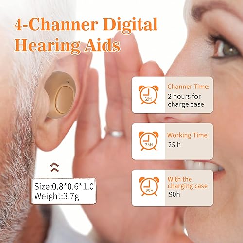 Miniatura 4 de Audífonos para personas mayores, audífonos recargables con cancelación de ruido para adultos, amplificadores auditivos invisibles con caja de carga,