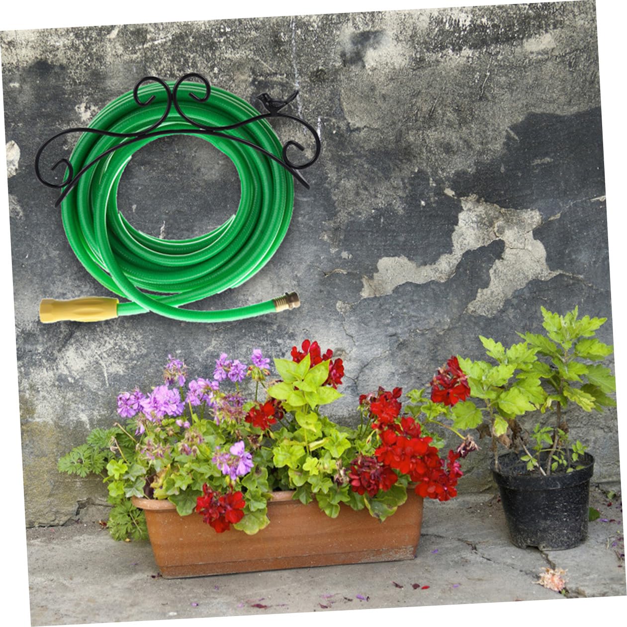 Happyyami Wandmontierter Gartenschlauchhalter mit Hoher Tragfähigkeit 2 Stück zur Schlauchaufbewahrung aus Eisen Schwarz und Elegantem Antikem Stil für Innen und Außenbereich