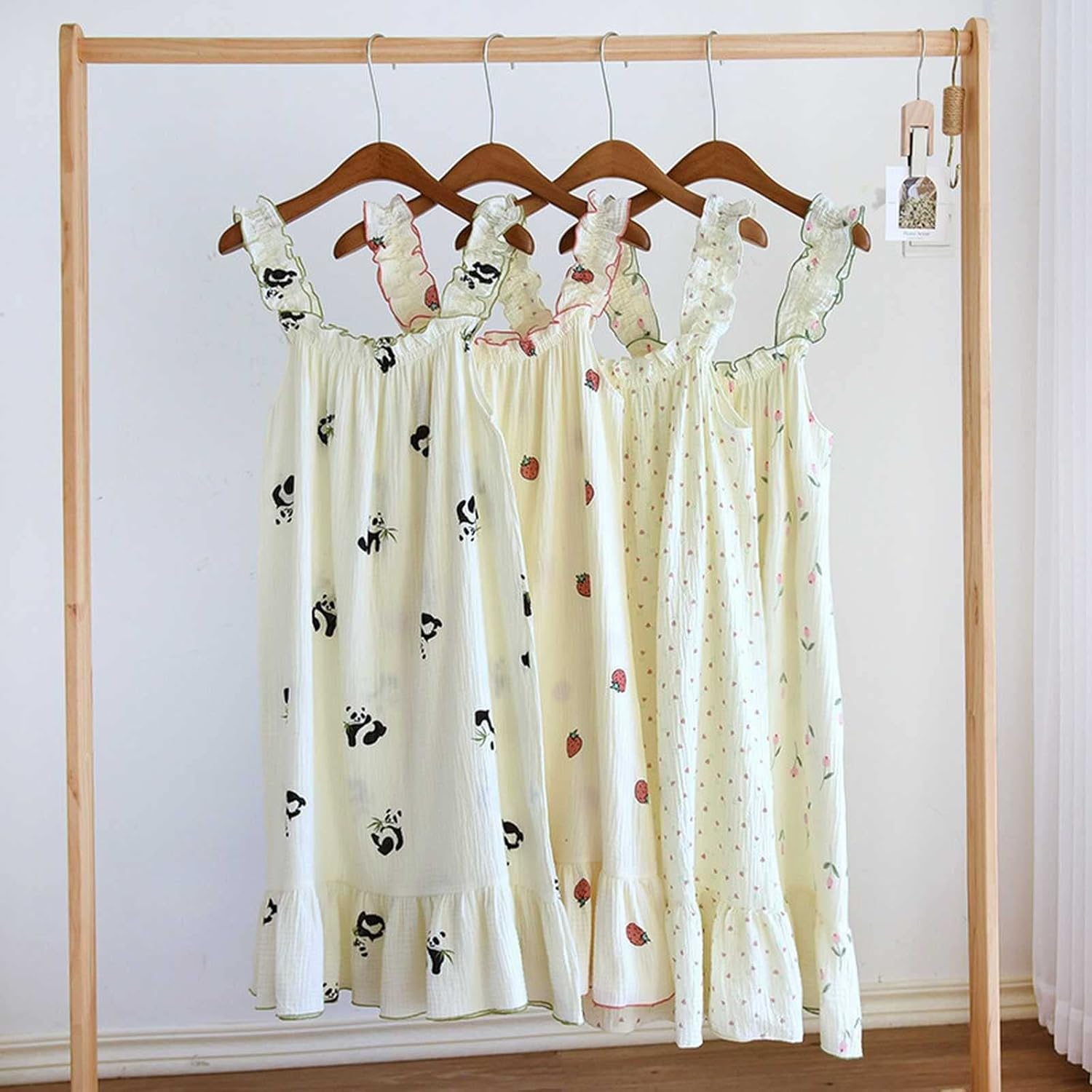 Double Layer Crepe Wood Ear Suspenders Can Be Worn Outside and Home in Summer Girls' Mid Length Nightdress Girls Clothes