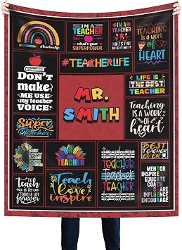 Teacher Gifts Blanket Custom Name Appreciation Teacher Birthday Teachers Day Retirement Gift Idea Flannel Throw Personalized Blankets Decorations for Cozy for All Season for Home Decor