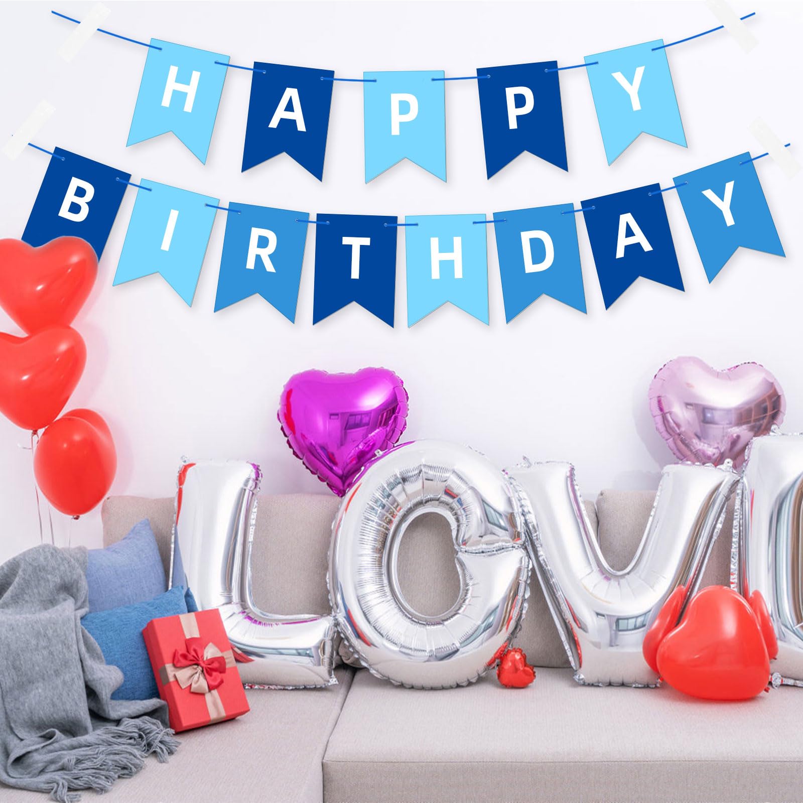 Amazon.co.jp: Happy Birthday ガーランド 誕生日 飾り付け ブルー