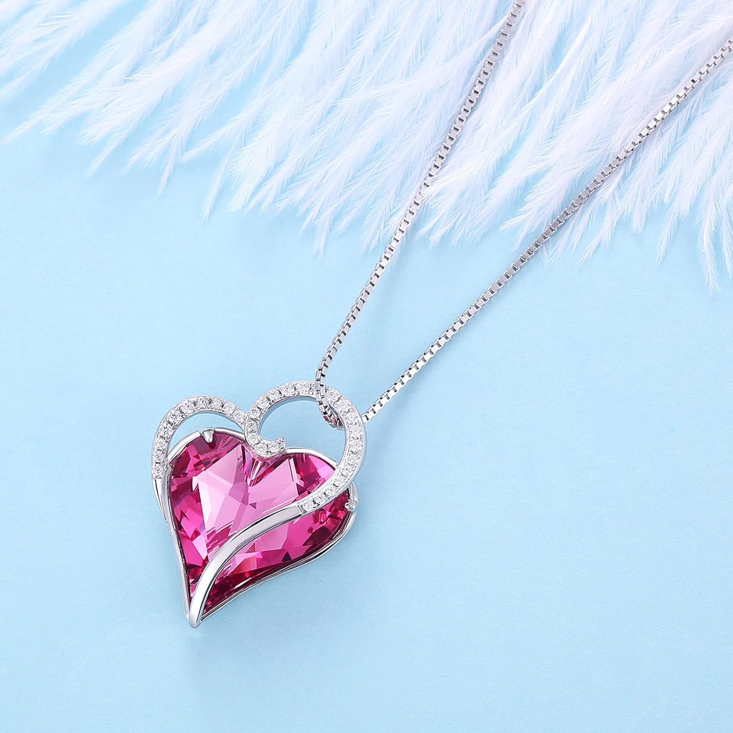 Love Heart Crystal Necklace Pendant for Women 925 Sterling Silver Necklace Jewelry 18 Inch - Image 7