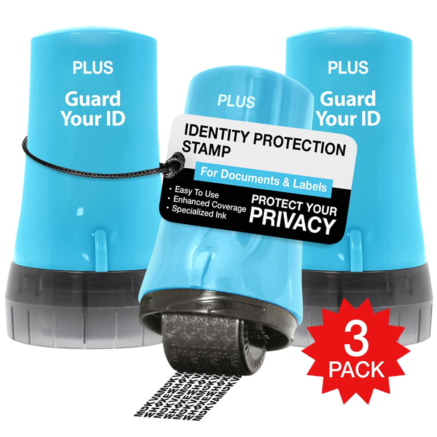 Identity Theft Protection Roller Stamp, Guard Your ID 3-Pack, Turquoise