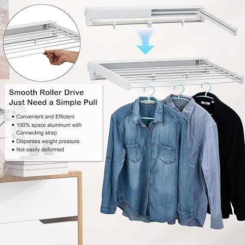 Miniatura 2 de Estante de secado montado en la pared, plegable de aluminio, capacidad de 88 libras, estante de lavandería plegable para secar ropa (blanco)