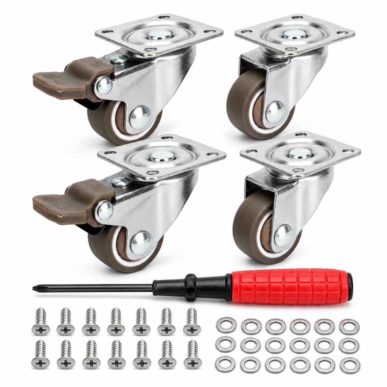 4 Pack 1 Inch Small Caster Wheels, Plate Mounted Mini Wheels