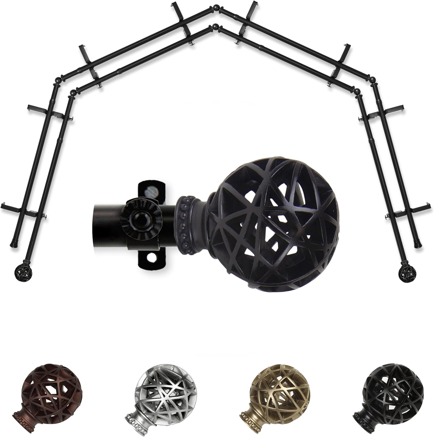 A&F Rod Décor - Legend 13/16" 4-Sided Double Bay Window Curtain Rod - Antique Brass