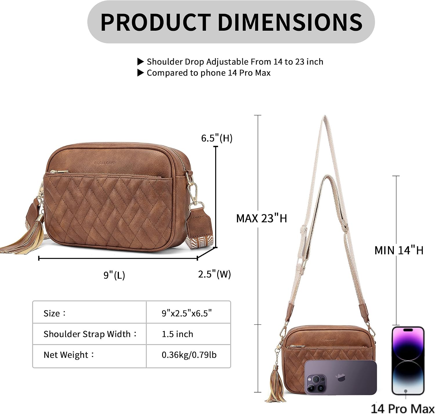 CORALDAISY Crossbody Bags for Women Vegan Leather Purses Small Shoulder Handbags