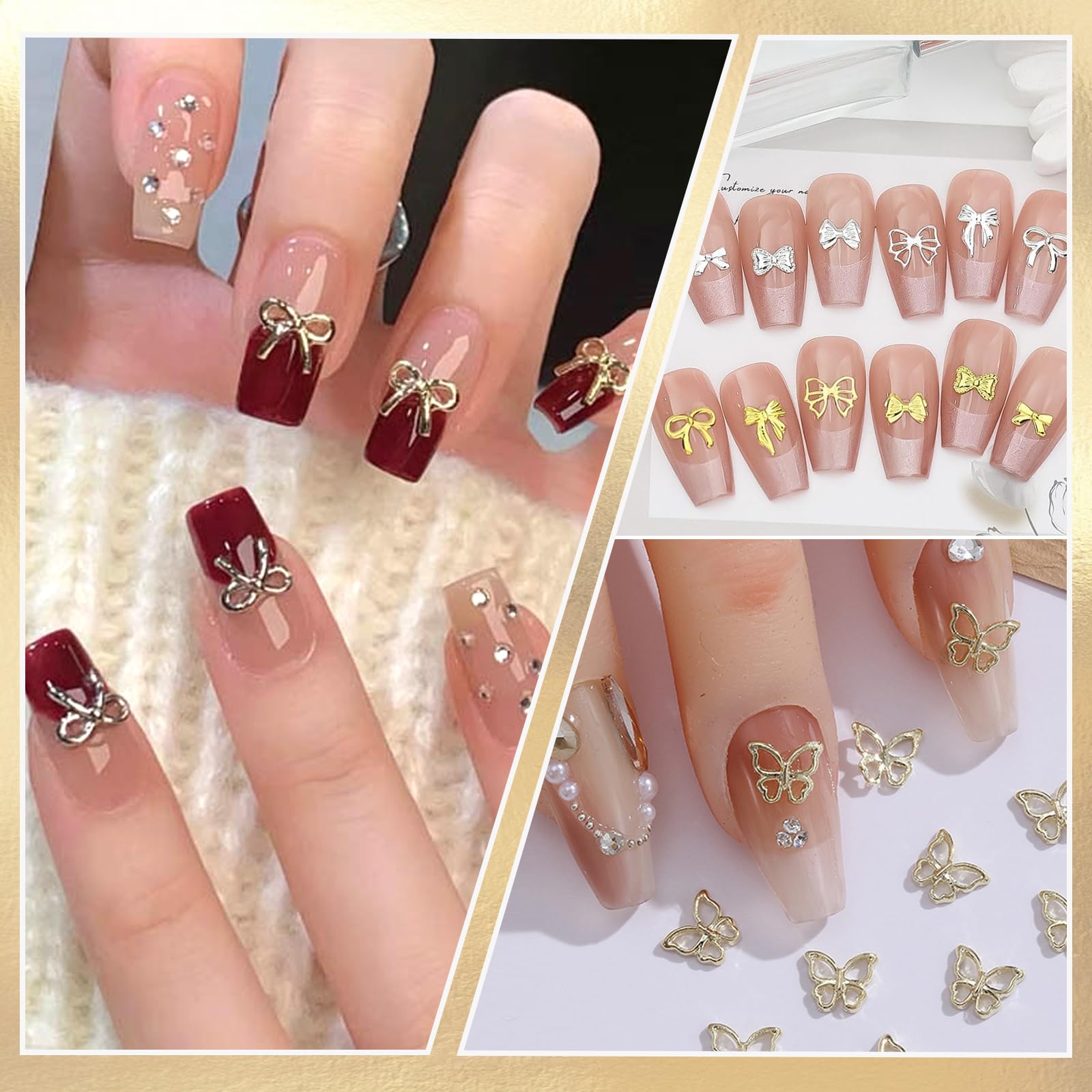 Gold Nail Charms, Silver Nail Gems & Bow Nail Charms, 3D Nail Charms, Metal Nail Gems for Nail Art - Image 4